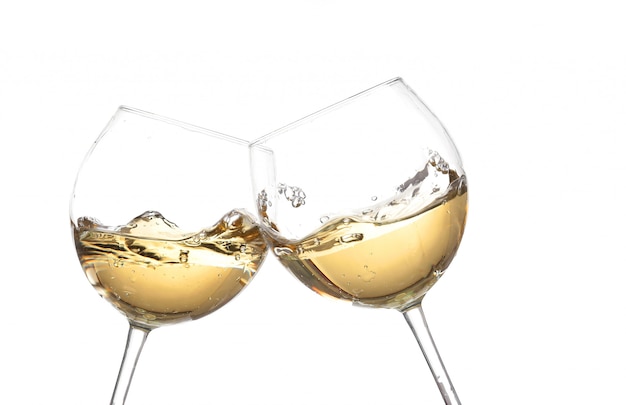 Clink glasses with white wine isolated on white background