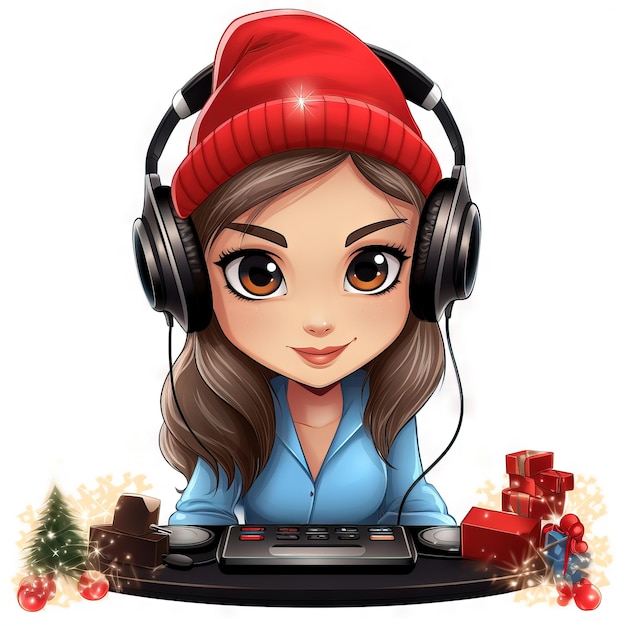 Clip art Christmas hat with cute dj girl white background