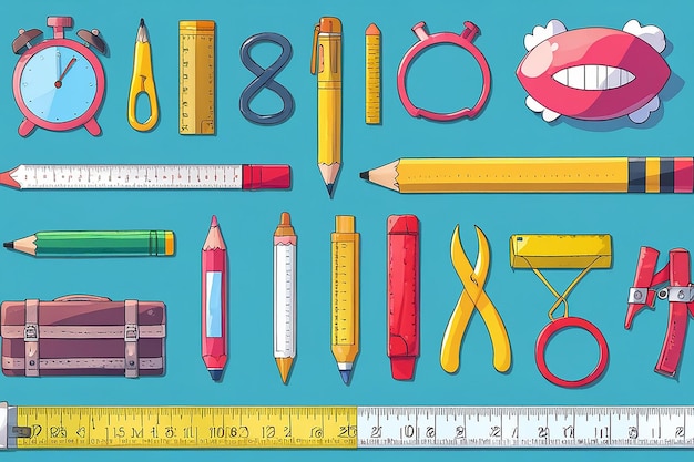 Photo clip art of school children s equipment with books rulers pencils and others ready go to school