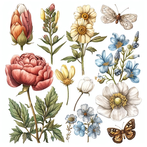 Photo clip art of a vintage flowers in the style of shine