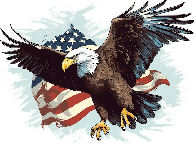 Clipart of Bald Eagle with American Flag