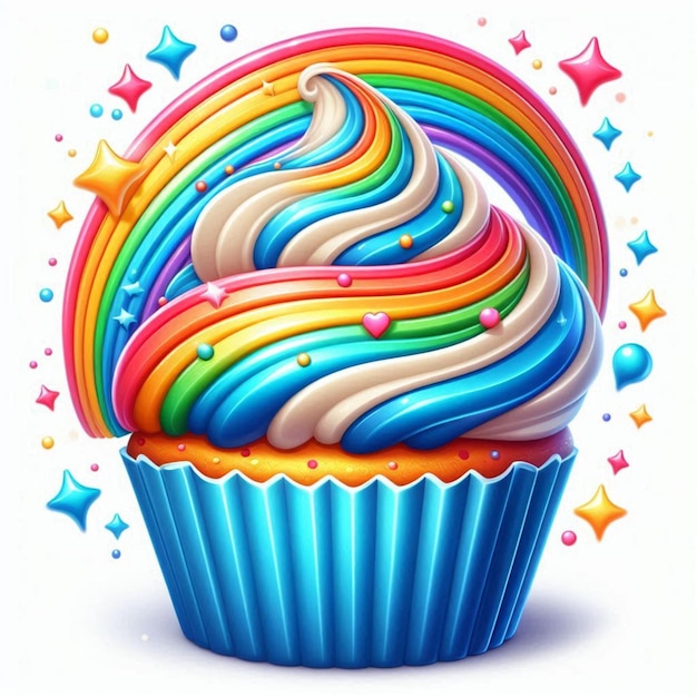 Photo clipart of a cupcake with rainbow frosting and rainbow colors