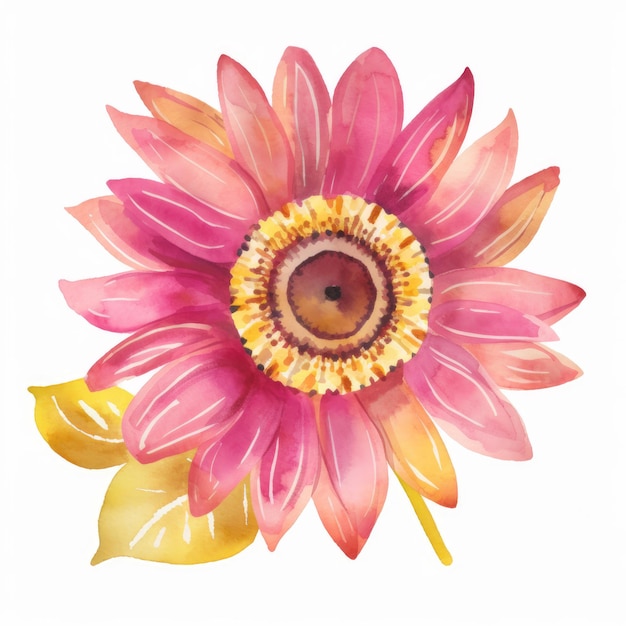 Clipart cute pink sunflower water color painting generative AI