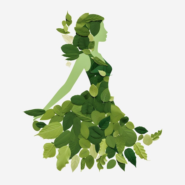 A Clipart Illustration of a Lady Made of Leaves with a Smooth Texture and White Background