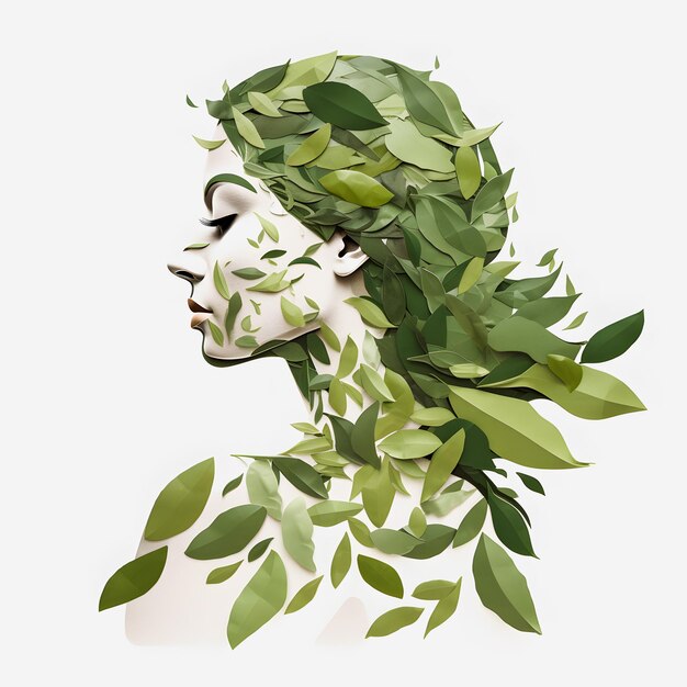 A Clipart Illustration of a Lady Made of Leaves with a Smooth Texture and White Background