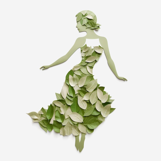 A Clipart Illustration of a Lady Made of Leaves with a Smooth Texture and White Background