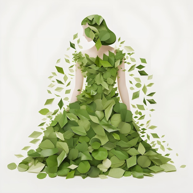 A Clipart Illustration of a Lady Made of Leaves with a Smooth Texture and White Background