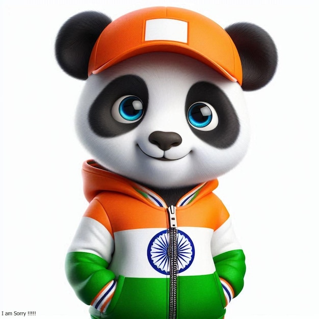 Clipart Of Panda Wearing India Flag Color Jacket