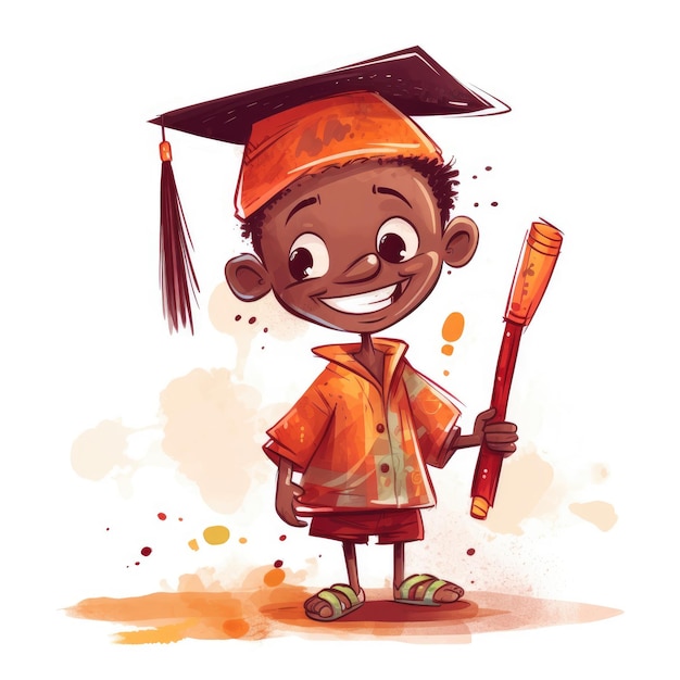 Clipart pencil kids cartoon graduation Cartoon illustration with generative ai