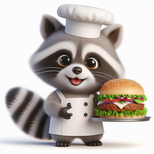 Clipart raccoon cooking food chef cooking a burger