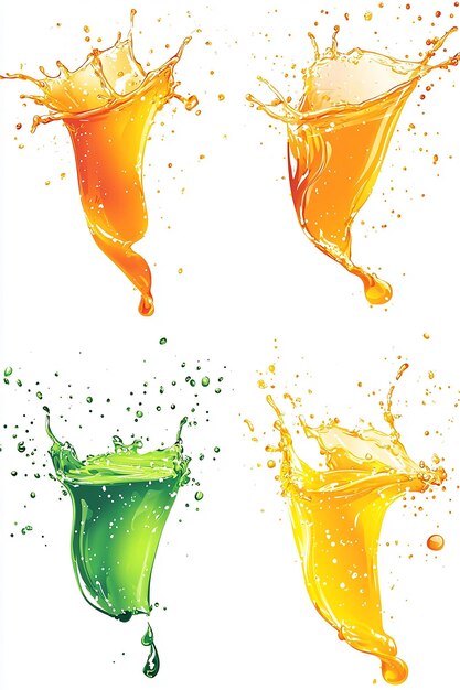 Photo clipart set of juice splashes isolated on white background