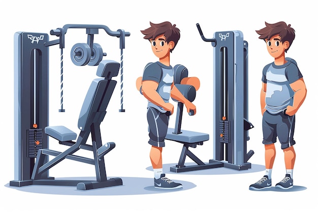 Photo clipart spritesheet of 20yearold male doing various exercises