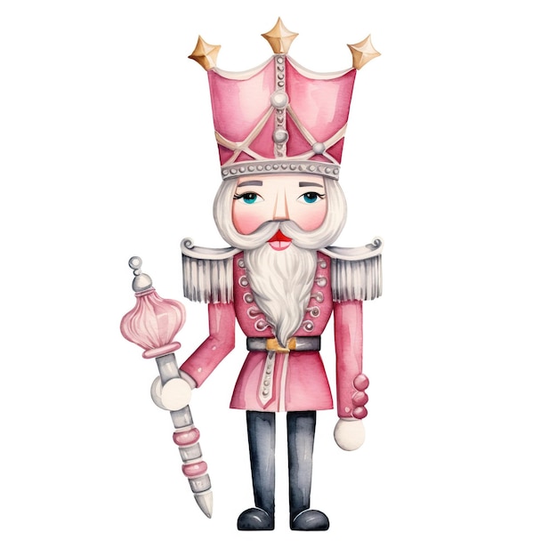 Clipart watercolor pink and silver christmas nutcrack