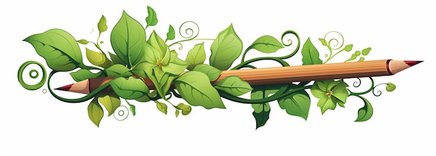 a clipart where the pencil is intertwined with vines leaves or flowers