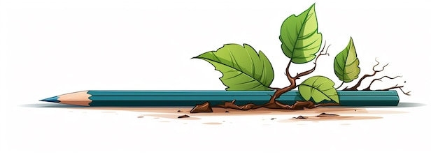 a clipart where the pencil is intertwined with vines leaves or flowers