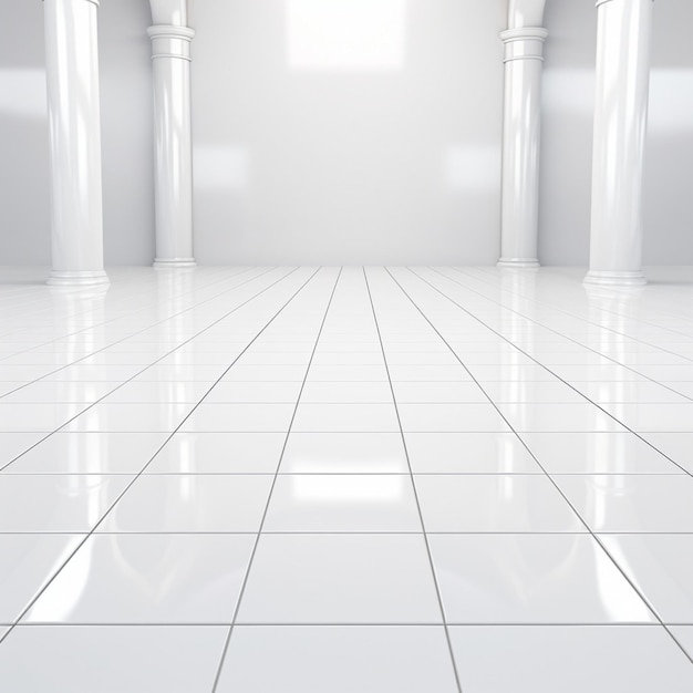 Photo clipart white shiny tiled floor without ceiling on a white background