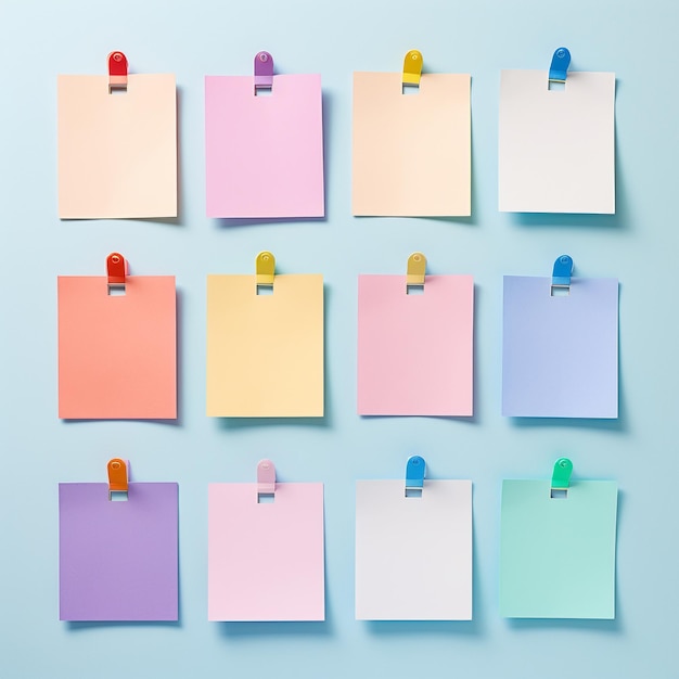 Clipboard rainbow sticky notes on pastel background