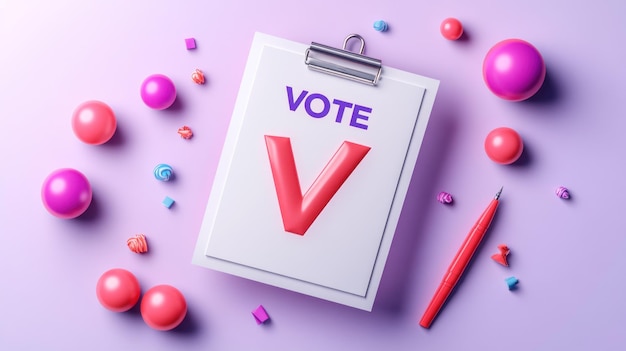 Photo a clipboard showcases a bright red vote message surrounded by colorful decorations