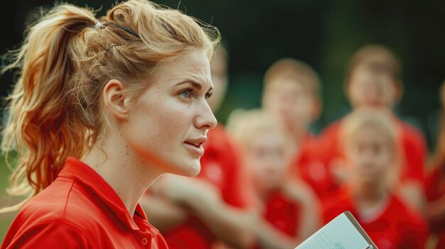 Photo a clipboard strategy for netball sports team and coach planning the game teamwork in action