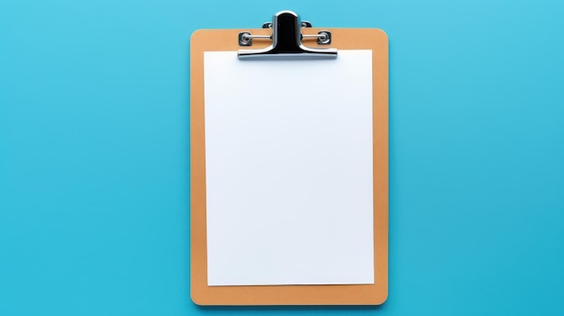 Photo clipboard with blank paper on a blue background