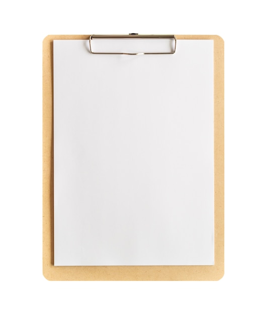 Clipboard with blank paper isolated on white background with clipping path