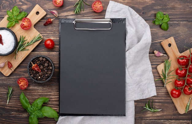 Clipboard with cooking ingredients