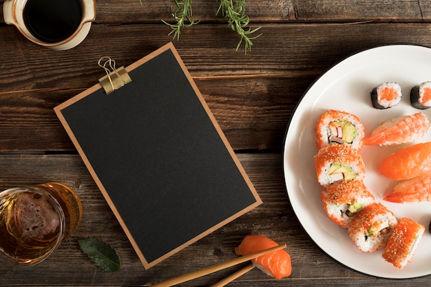 Clipboard with sushi and copy paste