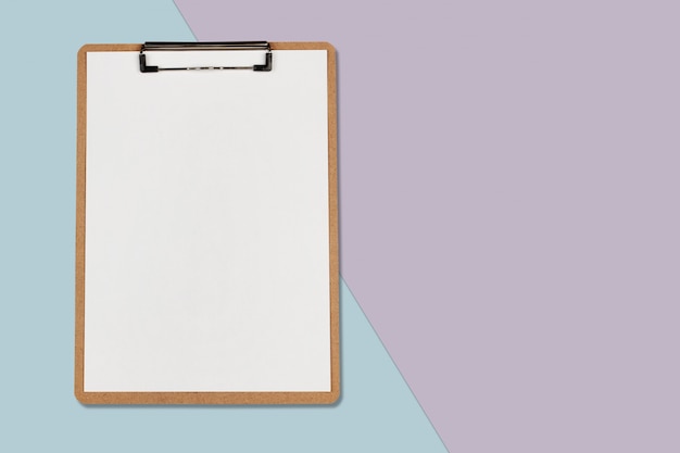 Clipboard with white sheet on pastel color background, Minimal concept