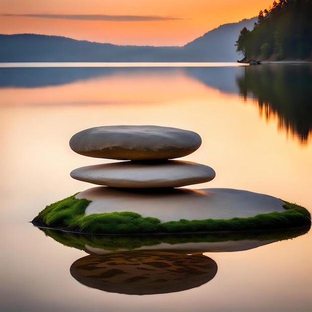 Photo clipped stones on peaceful lake