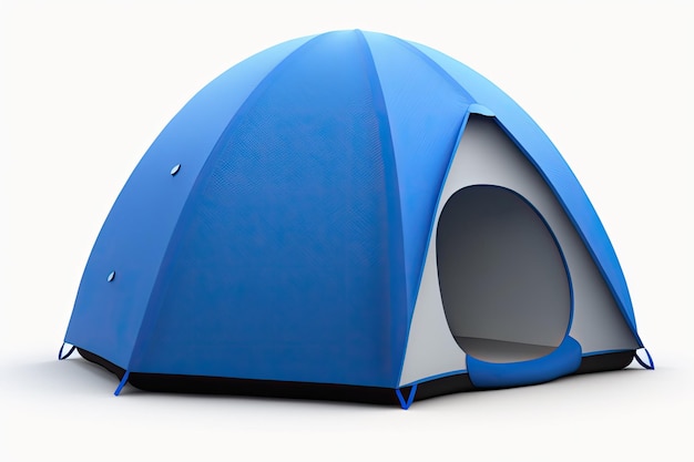 Clipping path isolates a blue dome tent against a white background