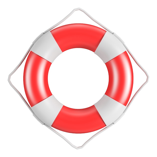 Clipping Path Red and white lifebuoy with rope