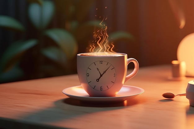 A clock on a coffee cup with the time of 11 : 30