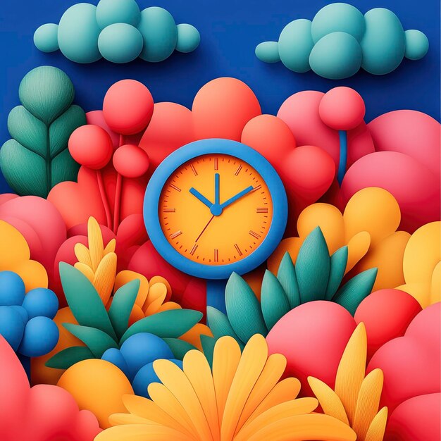 Photo clock in a colorful papercut world