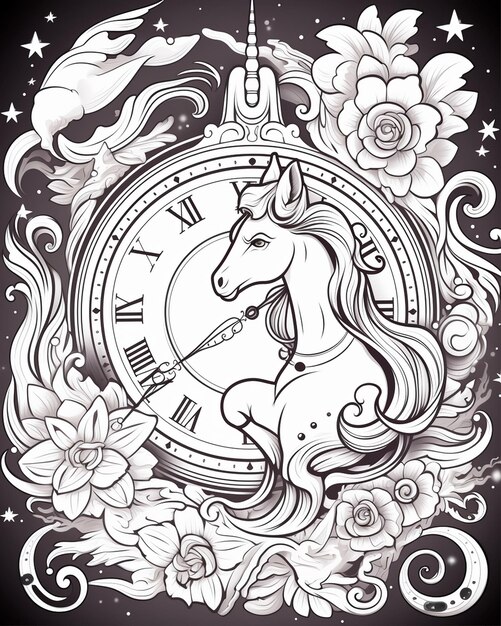 Clock Detail on Adult Coloring Page