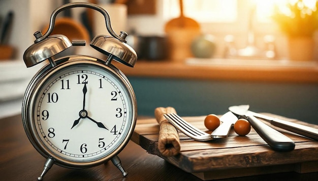 Clock on the dining table meal time reminder