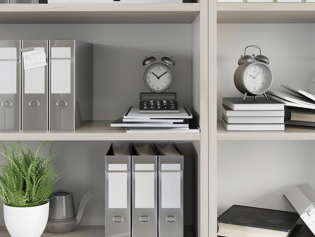 Photo a clock is on a shelf with books and a clock on it