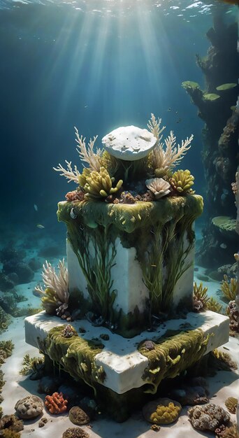 Photo a clock is surrounded by corals and plants and is surrounded by corals