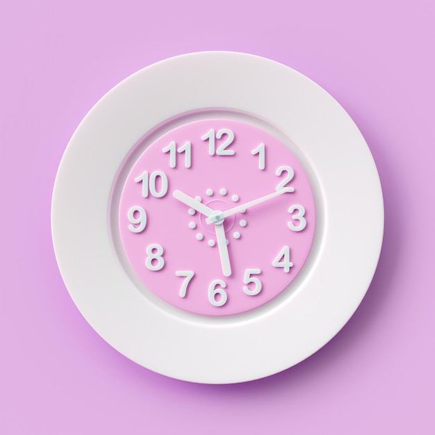 Clock on plate isolated on colored background. intermittent fasting concept. 3D Rendering