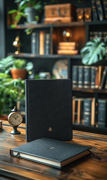 Photo a clock sits on a table next to a book that says quot o quot