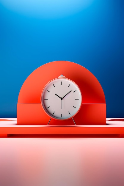 Clock sitting on top of red stand on table Generative AI