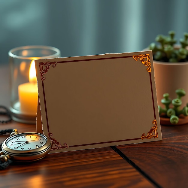 a clock on a table with a candle in the center