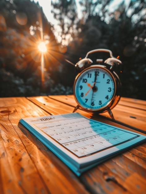 Photo a clock on a table with the words quot the time is 1 00 quot