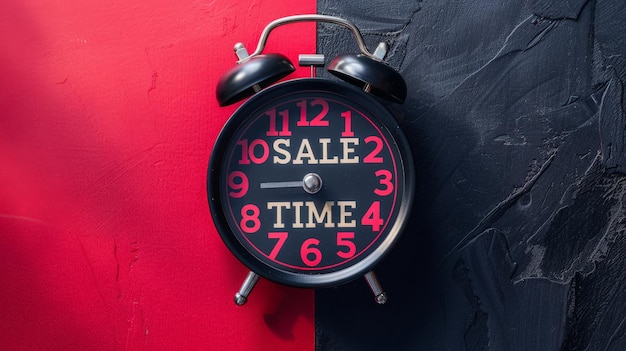 Photo a clock that says sale time is on the red wall