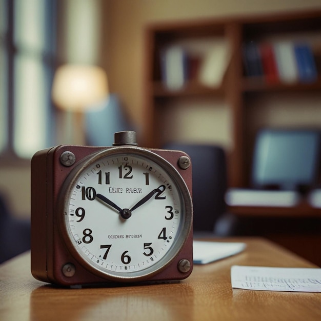 a clock that says quot the time is 1 00 quot on the top of a table