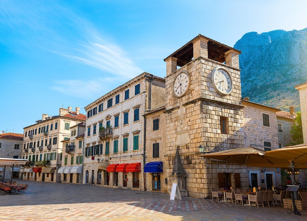 Clock Tower inside the old town of Kotor in Montenegro