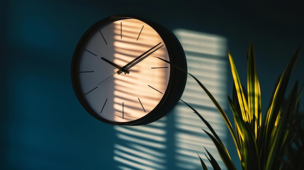 Clock on Wall Next to Potted Plant Timepiece Adorned Room Decor