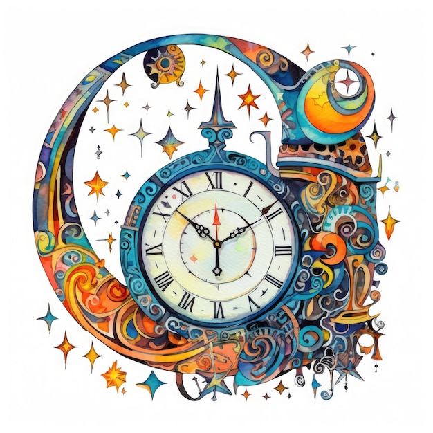 clock watch watercolor vector illustration clipart tattoo poster design magical abstract aquarelle