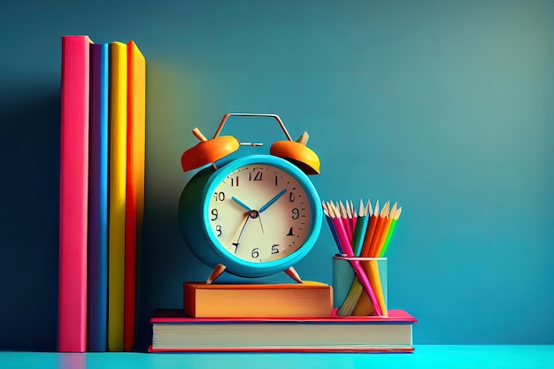 Clock with books in minimal style Isolated 3d rendering Generative Ai