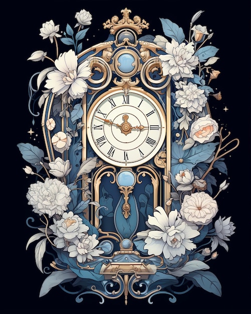 Clock with Flowers and Gears