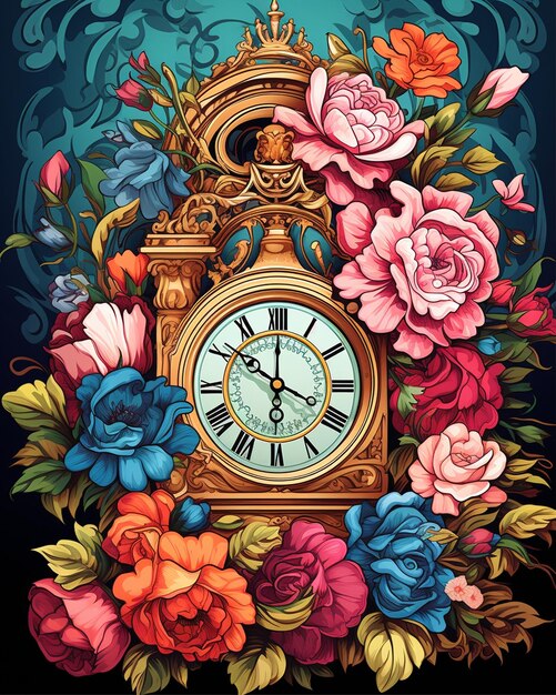 Clock with Flowers in a Romantic Context